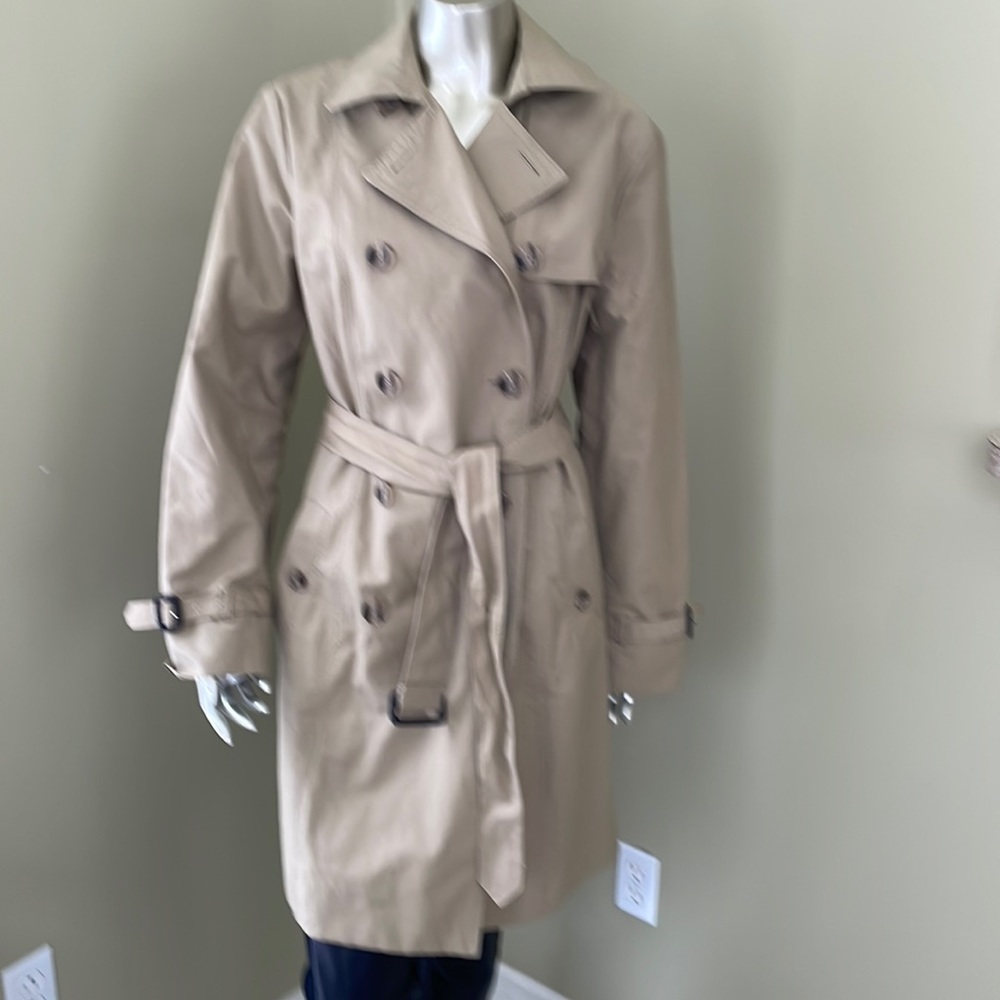 Eddie Bauer Tan Khaki Belted Classic Double Breasted Trench Coat Size L